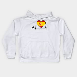 Spain Flag Heart Heartbeat EKG Kids Hoodie